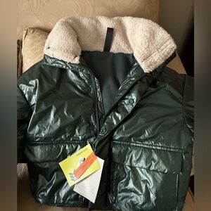 NWT  All In Motion Green Jacket with Faux Shearling Collar.